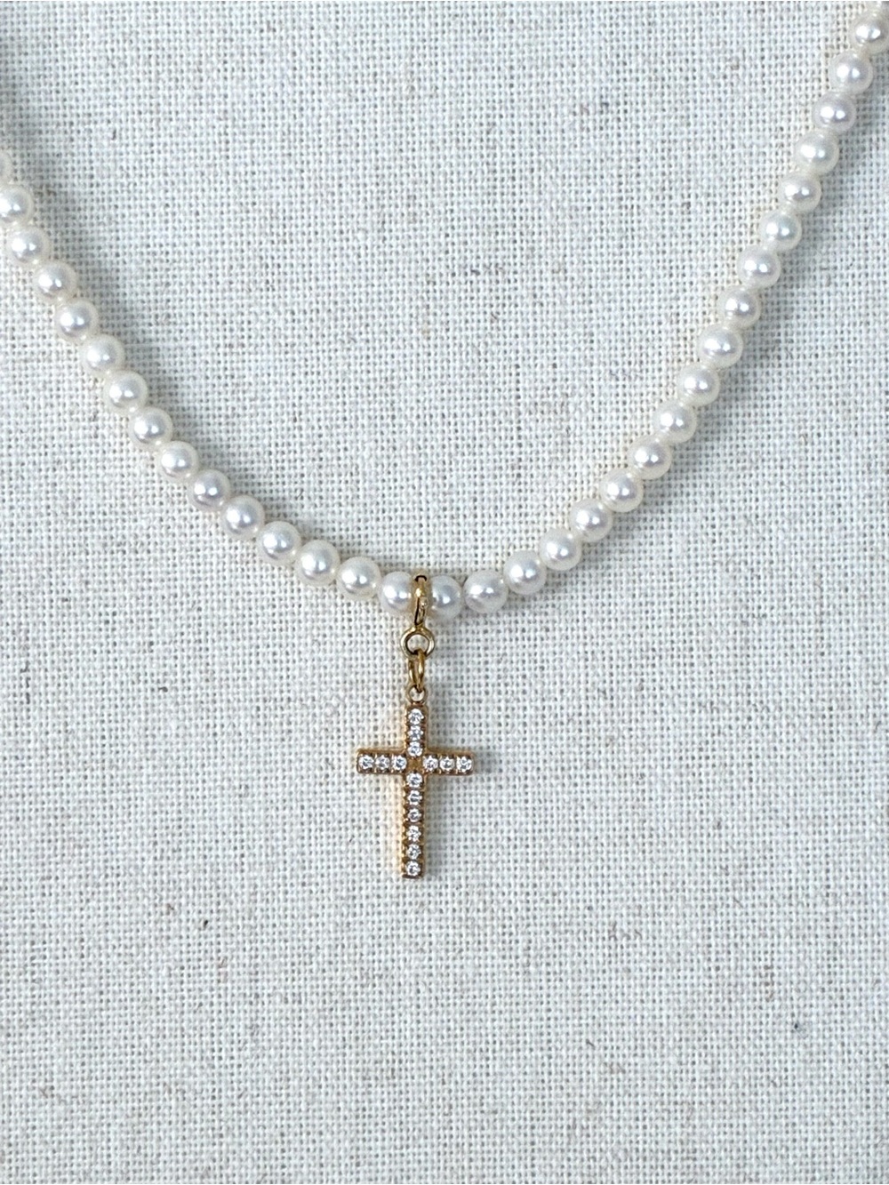 Freshwater Pearl Choker | Cross Pendant | Removable Charm | 40+5cm